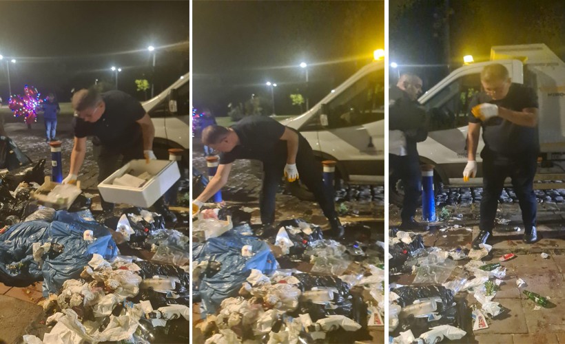 Başkan Tugay Kordon’da çöp topladı; Sendika Başkanı Ercan Gül ile tartıştı